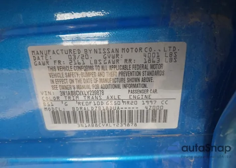 2020 Nissan Sentra Sv Xtronic Cvt z USA, uszkodzony, nr VIN 3N1AB8CVXLY239878